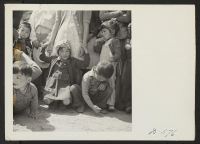 [recto] Manzanar, Calif.--Evacuees of Japanese ancestry watching Memorial Day services. Evacuee Boy Scouts took a leading part in the ceremony held at this War Relocation Authority center. ;  Photographer: Stewart, Francis ;  Manzanar, California.