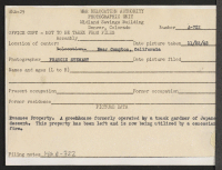 [verso] Evacuee property. A greenhouse formerly operated by a truck gardener of Japanese descent. This property has been left and is now being utilized by a Caucasian firm. ;  Photographer: Stewart, Francis ;  Compton, California.