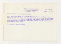 [verso] Mrs. Kinu Tamura of 116 South Humboldt Street, San Mateo. Mrs. Tamura returned from Topaz June 21, 1945 and found ...