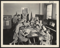 [recto] The Mount Auburn Presbyterian Church at Cincinnati, Ohio, welcomes the children of relocated Japanese-Americans at the daily vacation Bible school ...