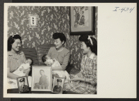 [recto] Shown left to right are Mrs. Paul Kitsuse, Mrs. Karl Nakazawa, and Mrs. Sada Tachi, sisters, and wives of Sgt. ...