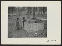 [recto] Children playing house in a makeshift play house. ;  Photographer: Parker, Tom ;  Denson, Arkansas.