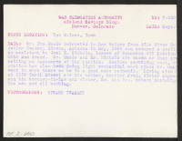 [verso] Mr. Tom Umade relocated to Des Moines from Gila River Relocation Center, Rivers, Arizona, in May 1944 and secured a ...