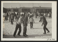 [recto] Residents of Japanese ancestry, at the Heart Mountain Relocation Center, were quick to grasp the recreational advantages of Wyoming's cold ...