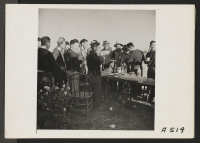 [recto] A pre-evacuation barbecue on Mitarai farm in Santa Clara County, California. Evacuees will be housed in War Relocation Authority centers for the duration. ;  Photographer: Lange, Dorothea ;  Mountain View, California.
