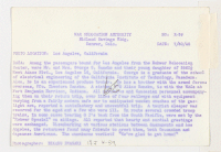 [verso] Among the passengers bound for Los Angeles from the Rohwer Relocation Center were Mr. and Mrs. George S. Kaneko and ...