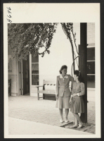 [recto] Miss Reiko Ito, secretary at International Institute, Los Angeles, with her chum, Miss Eva Lee of Chinese descent (right), in ...