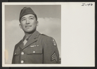 [recto] Sgt. Sukio Oji on leave in Denver, Colorado, from Camp Shelby, Mississippi. Sgt. Oji lived in California prior to evacuation to the Gila River Center, and after spending several months there he went to the University of Nebraska to study Civil Engineering