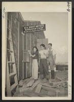 [recto] Manzanar, Calif.--Evacuees of Japanese ancestry are enjoying postal service at this War Relocation Authority center. This is a branch of the Los Angeles Post Office, more than 250 miles away, and a two-cent stamp will send a letter to and from Los Angeles