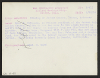 [verso] Closing of Jerome Center, Denson, Arkansas. Mrs. M. Nakagama, an evacuee resident of the Jerome Relocation Center, writes to her ...