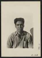 [recto] Manzanar, Calif.--Joe Blamey, born in Japan, came to this country when he was seven, twenty years ago. He is now editor of the local newspaper, the Manzanar Free Press, at this War Relocation Authority center for evacuees of Japanese ancestry. ;  Photog