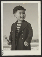 [recto] Mike Hosokawa, three year old son of Bill Hosokawa, Editor of the Sentinel, Heart Mountain Relocation Center newspaper, and Nisei leader in center activities. ;  Photographer: Parker, Tom ;  Heart Mountain, Wyoming.