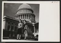 [recto] Jane Oi from the Granada Relocation Center and Sally Tsujimoto from the Manzanar Center visit the capital in Washington, D.C. ...