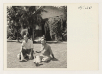 [recto] Teruo Tanaka, left, and Utaro Nakada, right, seated on the lawn of the Nakada home at Rt. 2, Box 7, ...