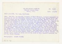 [verso] When Mrs. Amy Higuchi, formerly of Heart Mountain, accepted employment as secretary in the War Relocation Authority office in San ...