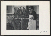 [recto] A first generation mother learning to spin an old fashioned wheel at the Recreation Center. ;  Photographer: Parker, Tom ;  McGehee, Arkansas.