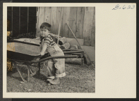 [recto] Small boy at the Jerome Relocation Center. ;  Photographer: Van Tassel, Gretchen ;  Denson, Arkansas.