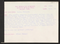 [verso] Miss Auzella Yamamoto, stenographer employed with the Community Welfare Council of Omaha, is shown at her ediphone. Her employer, Miss ...