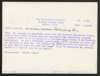 [verso] Mr. Suenaga, on Indefinite Leave from the Manzanar Relocation Center, came to New Orleans without definite employment but immediately accepted ...