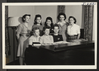[recto] (Left to right) Alice Anderson, Lillian Hammer, Shirley Cutler, seated. Standing: Bertha Wininger, Jean McClure, Mariko Matsumoto, Marion McCullough, Lois ...