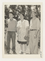 [recto] Shown from left to right are: Hirofumi Miyaji, Mr. and Mrs. Jubei Miyaji. Mr. Miyaji returned to San Mateo County ...