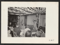 [recto] Entertainers at the Cabaret Internationale Program held at this relocation center. ;  Photographer: Stewart, Francis ;  Newell, California.