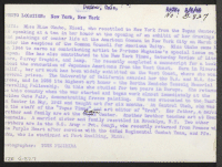[verso] Miss Mine Okubo, Nisei, who resettled to New York from the Topaz Center, is speaking at a tea in her ...