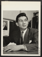 [recto] Frank Hayashida, formerly of Fresno, California, and Rohwer Center, owns with his partner, George Teraoka, a modern dry-cleaning establishment, Model ...