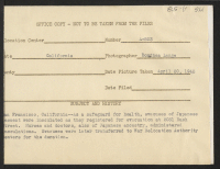 [verso] As a safeguard for health, evacuees of Japanese descent were inoculated as they registered for evacuation at 2031 Bush Street. ...