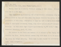 [verso] Family labor in strawberry field at opening of 1942 season. Evacuation due in a few days. For many years approximately ...
