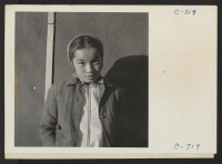 [recto] Manzanar, Calif.--A young evacuee of Japanese ancestry at this War Relocation Authority center. ;  Photographer: [Lange, Dorothea?] ;  Manzanar, California.