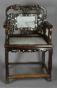 Chairs, ceremonial, teak with landscape marble inlay, carved.