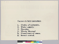 [verso]  [describes recto of next poster] Factors in field sanitation