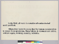 [verso]  [describes recto of next poster] In the field, all water is considered contaminated until purified.