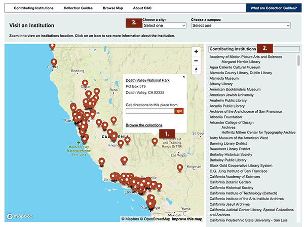 new oac institutions map page